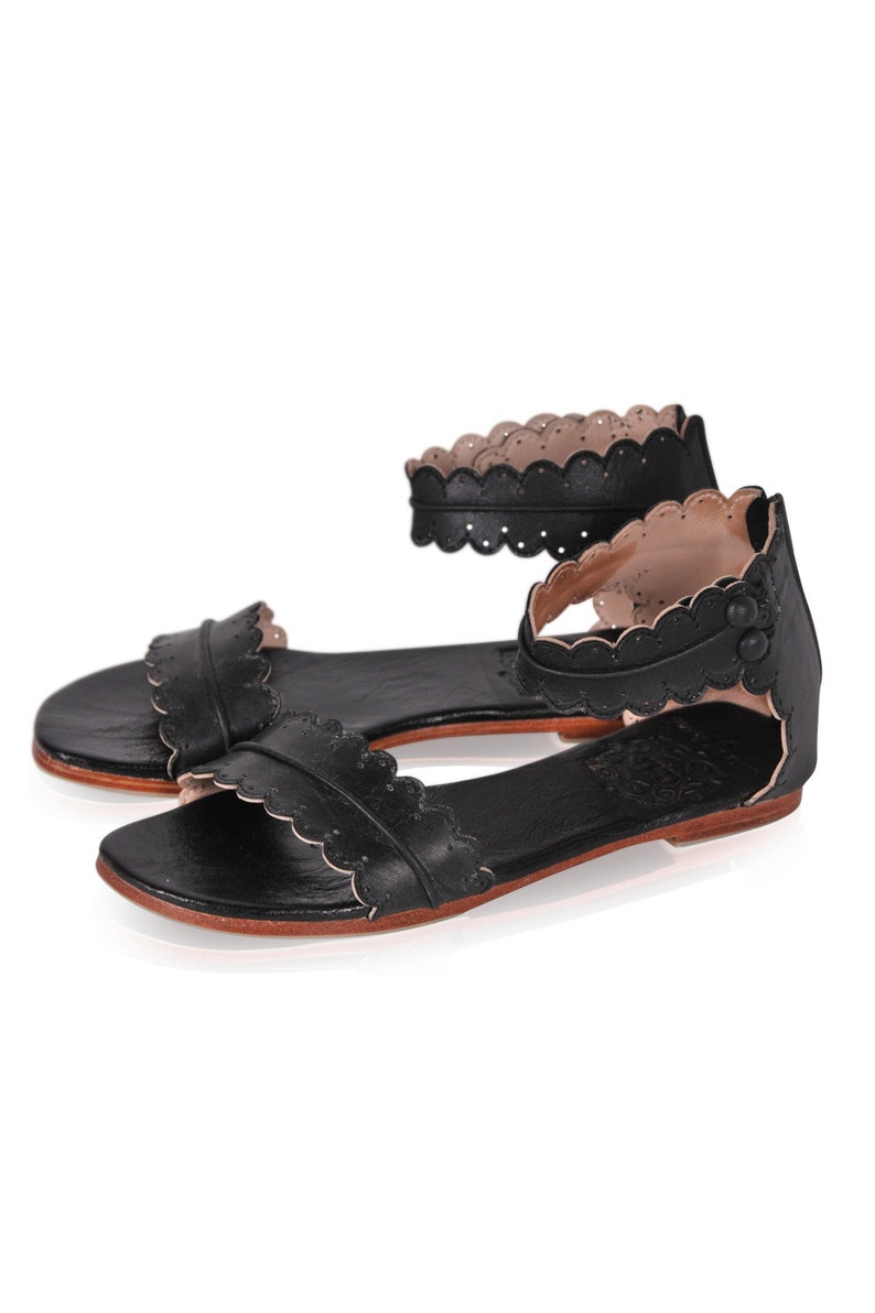 MIDSUMMER. leather flat sandals boho wedding sandals barefoot shoes boho leather sandals Black