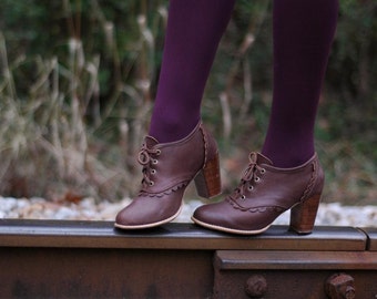 LACE. Brown leather boots / leather boots women / leather booties / oxford heels. ALL sizes