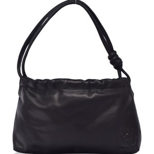 ANASTASIA. Beige leather shoulder bag small leather shoulder bag / leather purse bag / black purse Black