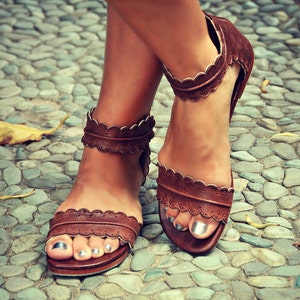 MIDSUMMER. leather flat sandals  boho wedding sandals  Vintage Brown