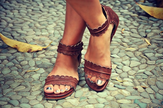 sandalias planas de cuero / de boda boho / - Etsy España