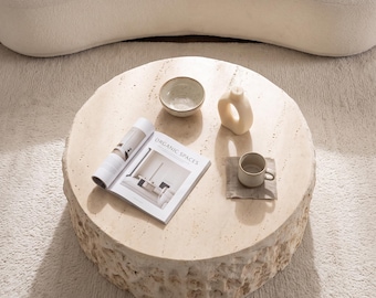 Mid-Century Round Faux Stone Coffee Table