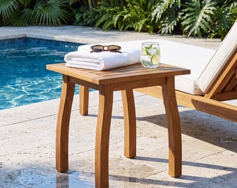 Slatted Acacia Outdoor End Coffee Tea Table