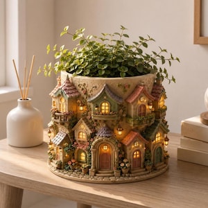 Fairy Town Village House Planter – Decorative 3D Printing Pot (STL Download)
