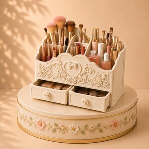 Makeup Organizer STL File, 3D Printable Cosmetic Storage, Vanity Desk Organizer, Beauty Organizer with Drawers, Makeup Brush Holder STL