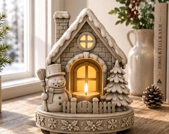 Christmas House Candle Holder STL Bundle | Snowman Reindeer Village Decor (Digital Download)