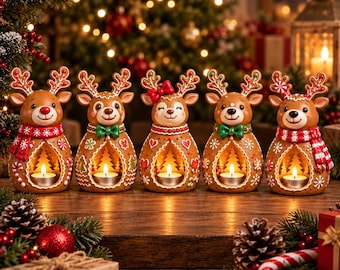 Gingerbread Reindeer Tealight Holder, 3D Print File (Digital Download)