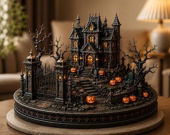 Gothic Haunted House Diorama, Halloween Village Miniature (STL Download)