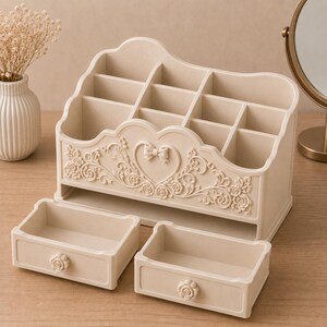 Makeup Organizer STL File, 3D Printable Cosmetic Storage, Vanity Desk Organizer, Beauty Organizer with Drawers, Makeup Brush Holder STL