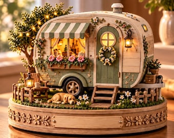 Diorama di camper accogliente, stampa 3D STL, decorazione per casa minuscola in stile cottagecore (download digitale)