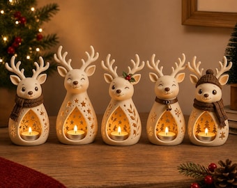 Reindeer Tealight Holder STL, 3D Printed Christmas Deer Decor (Digital Model)
