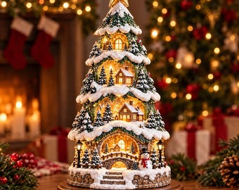 Winter Wonderland Christmas Tree, Snowy Village Decoration, Christmas Holiday Display, Festive Centerpiece, 3D Print, Home Decor