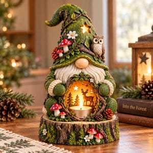 Porte-bougie gnome des bois, fichier d'impression 3D pour jardin féerique (téléchargement numérique)
