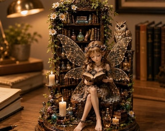 Enchanted Library Fairy Reading Statue, Fantasy STL (Digital Download)