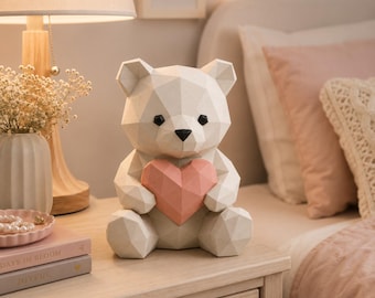 Low Poly Bear Heart Decor | Geometric Minimalist 3D STL File (Digital Download)