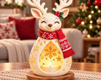 Cute Reindeer Tealight Holder STL, Christmas Deer Lantern, Festive Candle Holder, 3D Printable Holiday Decor