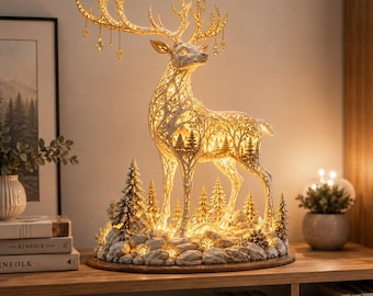 Illuminated Deer Sculpture STL | Fantasy Christmas Lamp, Woodland Decor (Digital Download)