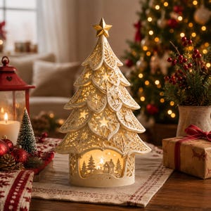Christmas Tree STL Set, 3D Printable LED Tealight Holders, DIY Holiday Table & Shelf Decor, Digital 3D Print Files
