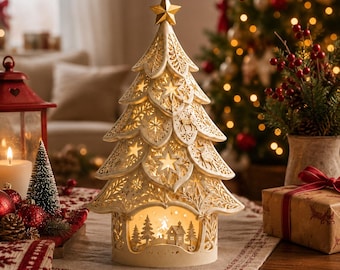 Christmas Tree LED Tealight Holder, Ornate Holiday Decor, 3D Print Files (Digital Download)
