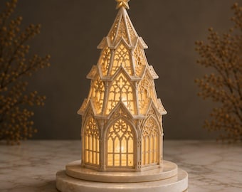 Gothic Christmas Chapel STL, Christmas Lantern, Cathedral Candle Holder, Holiday Decor, 3D Print File