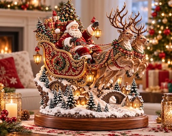 Santa Sleigh STL, Christmas Village 3D Print, Santa Claus Model, Reindeer Sleigh, Winter Wonderland Decor, Digital Download