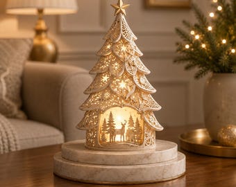 Christmas Tree Lantern STL, Winter Forest Lamp, 3D Printable Holiday Decoration (Digital Download)