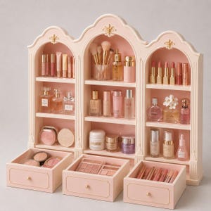 Archivo STL de organizador de maquillaje vintage / Modelo de impresión 3D de armario arqueado (descarga digital)