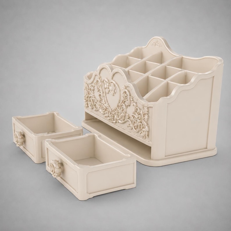 Makeup Organizer STL File, 3D Printable Cosmetic Storage, Vanity Desk Organizer, Beauty Organizer with Drawers, Makeup Brush Holder STL