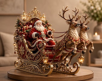 Santa Sleigh Reindeer STL – Detailed Christmas Scene 3D Print Model (Digital Download)