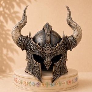 Ancient Viking Horned Helmet Warrior of the North Norse Mythology Battle Headpiece