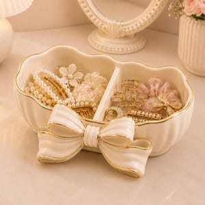 Organizador de joyas con lazo STL / Bonito cuenco de almacenamiento para tocador / Soporte para accesorios para el cabello Coquette / Archivo STL para impresión 3D / Descarga digital