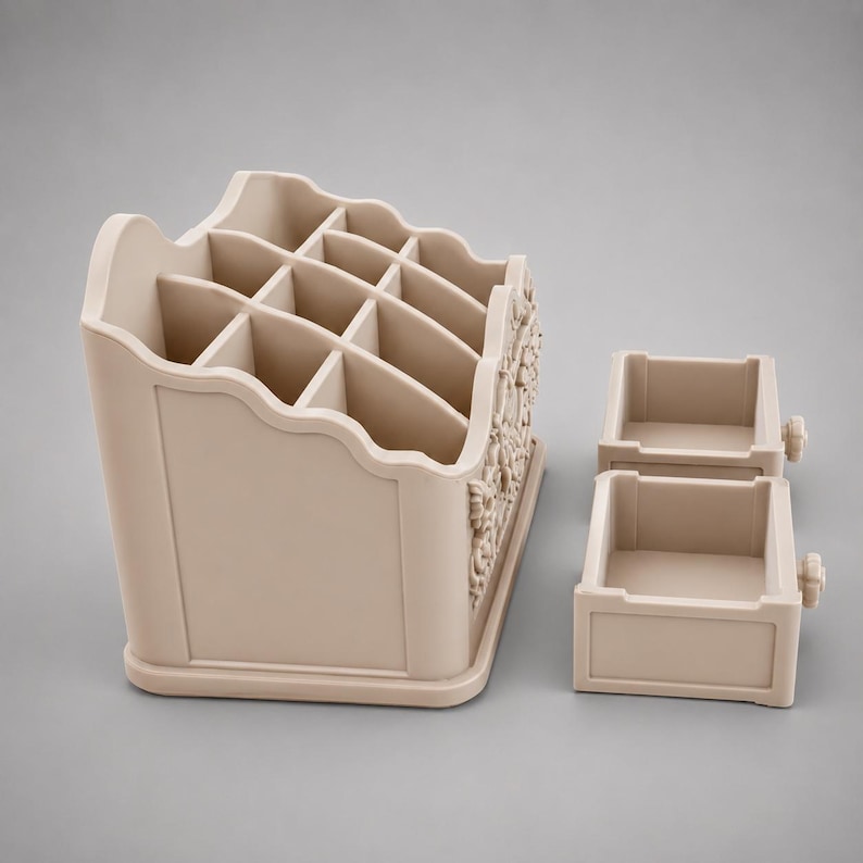 Makeup Organizer STL File, 3D Printable Cosmetic Storage, Vanity Desk Organizer, Beauty Organizer with Drawers, Makeup Brush Holder STL