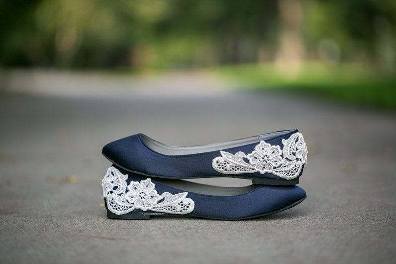 Wedding Shoes Navy Blue Bridal Ballet Flats Low Wedding Etsy