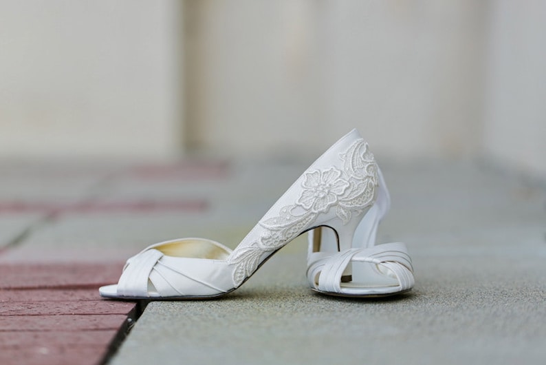 Ivory Wedding Shoes Ivory Bridal Shoes Ivory Heels Bride Bridal Heels Wedding Heels Low Heels Ivory Bridal Peep Toe Shoes With Ivory Lace