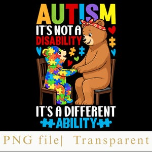 Autism Different Ability PNG | Awareness Bear Design | Puzzle Support Sublimation File