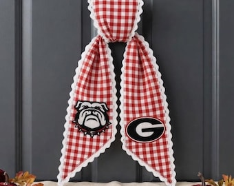 Custom University Wreath Sash, Personalized Monogram Door Sash, Embroidered Wreath Bow, Sports Team College Fan Decor, College Game Day Bow
