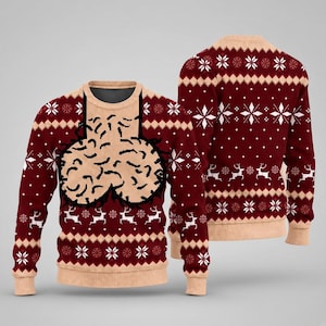 Pull de Noël moche et drôle avec des boules de Noël personnalisées, pull rouge moche, pull moche sale, pull de Noël de Noël.