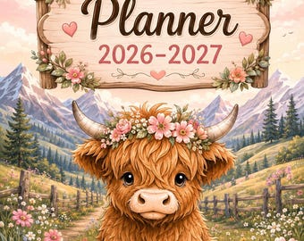 Highland Cow Personalized Life Planner | Monthly, Weekly, Budget, Health, Home and Travel Organizer