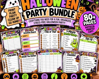 Pacchetto stampabile per feste di Halloween in classe / Giochi, postazioni, pagine di pianificazione e attività per feste di Halloween a bassa preparazione
