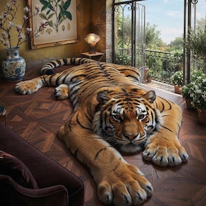 Alfombra hecha a mano con forma de tigre de Bengala, alfombra de animales salvajes, alfombra decorativa de la selva.