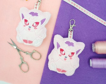 Pink Alolan Vulpix Pokemon Plush Keychain Charm | Handmade Kawaii Anime Plushies, Gift for Gamers