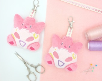 Pink Togepi Pokemon Plush Keychain Charm | Handmade Kawaii Anime Plushies, Gift for Gamers