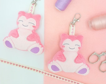 Pink Snorlax Pokemon Plush Keychain Charm | Handmade Kawaii Anime Plushies, Gift for Gamers