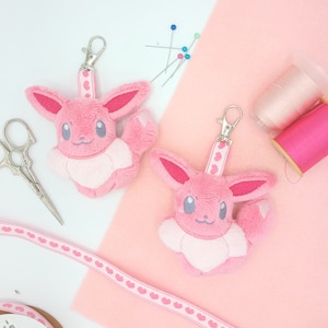 Pink Eevee Plush Keychain Charm | Handmade Kawaii Pokemon Plushie