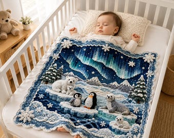 Haakpatroon voor een babydeken met arctisch thema | IJsbeer, pinguïns, zeehonden (PDF-download)
