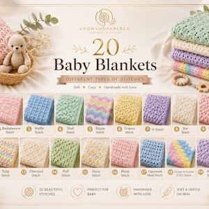 Bundel met 20 haakpatronen voor babydekens | Eenvoudige PDF-haakpatronen (direct te downloaden)
