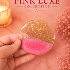 Pink Luxe Resin Coaster Set with Holder | Gold Glitter Drink Coasters | Luxury Home Decor zdjęcie 3