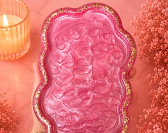 Pink Luxe Resin Tray | Handmade Gold Swirl Catchall Jewelry Organizer