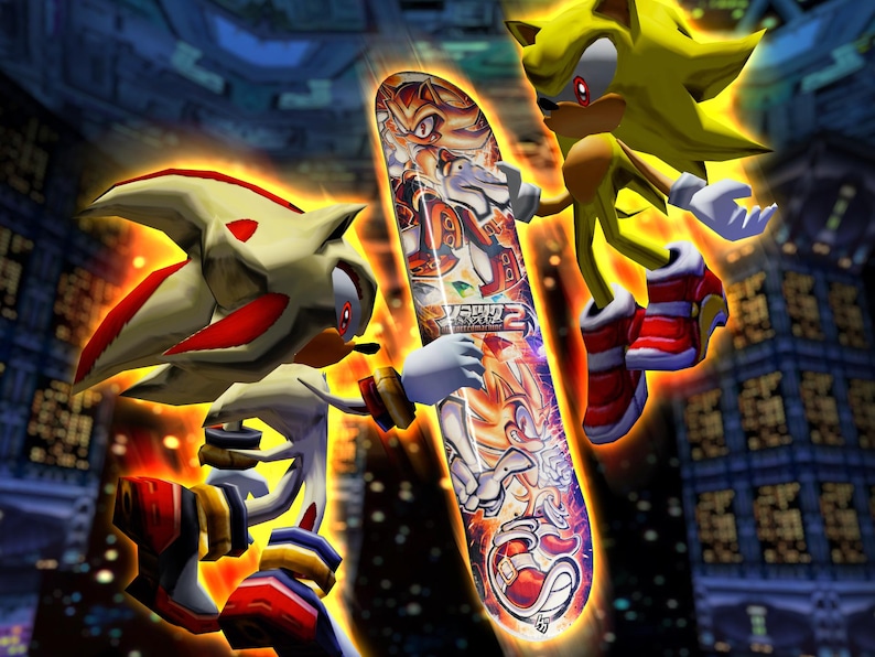 May include: A yellow and red skateboard with a graphic of a cartoon character. The skateboard is being held by a white and red cartoon character with a red and yellow cartoon character in the background.