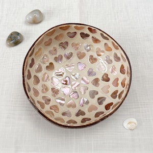 Handmade Coconut Shell Bowl with Mother of Pearl Inlay | Eco-Friendly Boho Catchall Dish | Coastal Tropical Home Decor | Unique Hostess Gift